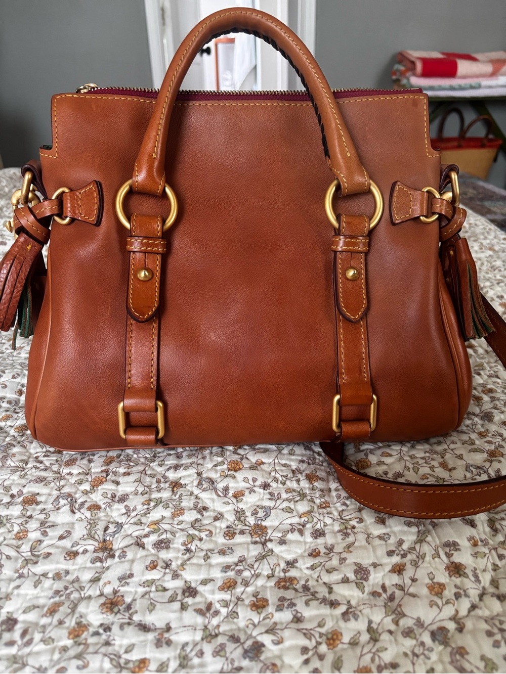 Dooney & Bourke Natural Color Vachetta Leather Satchel with Gold Hardware - Picture 10 of 16